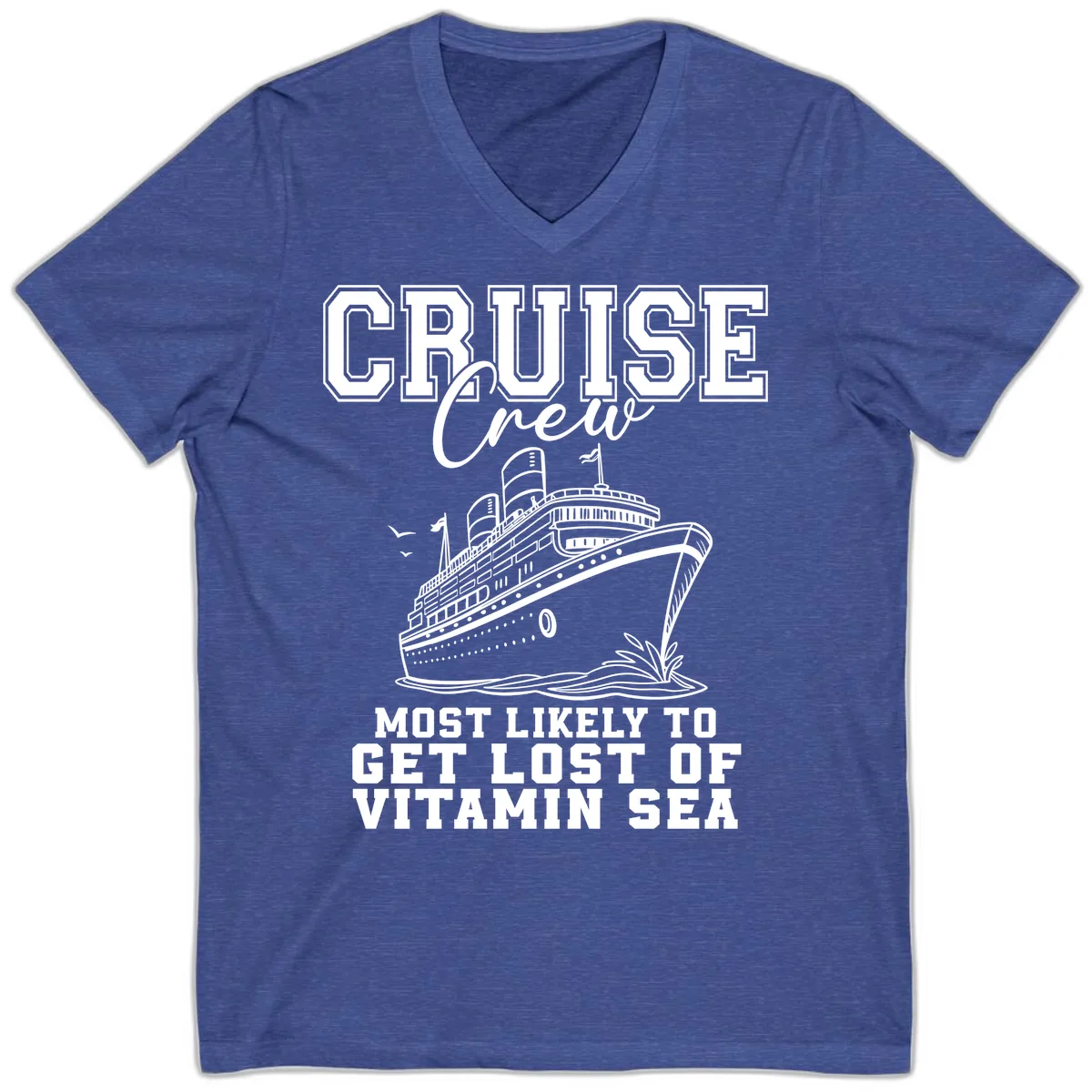 Most Likely To Get Lost Of Vitamin Sea V-Neck in Heather True Royal
