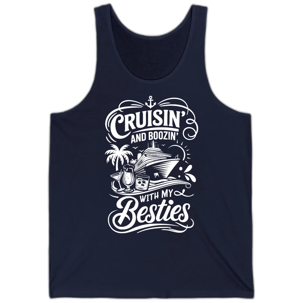 Cruisin And Boozin With My Besties Tank in Navy