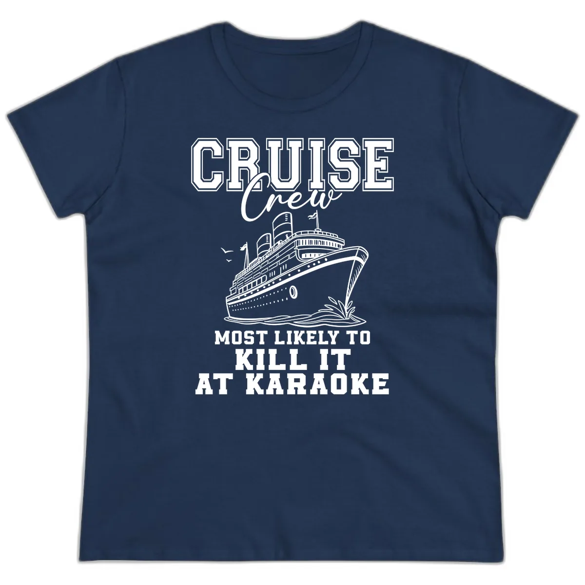 Cruise Crew Karaoke Champions Ladies Tee in Navy