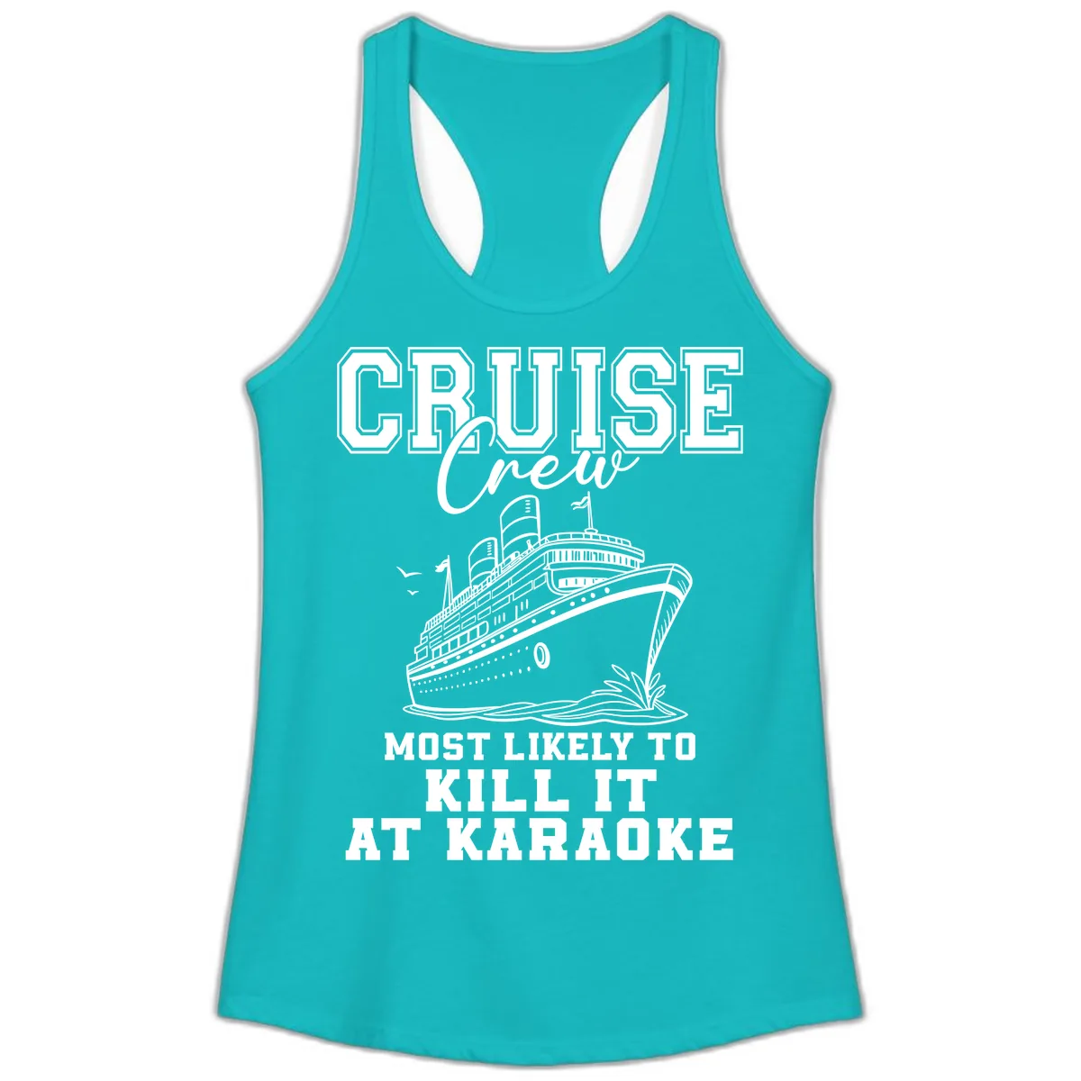 Cruise Crew Karaoke Champions Ladies Tank in Tahiti Blue