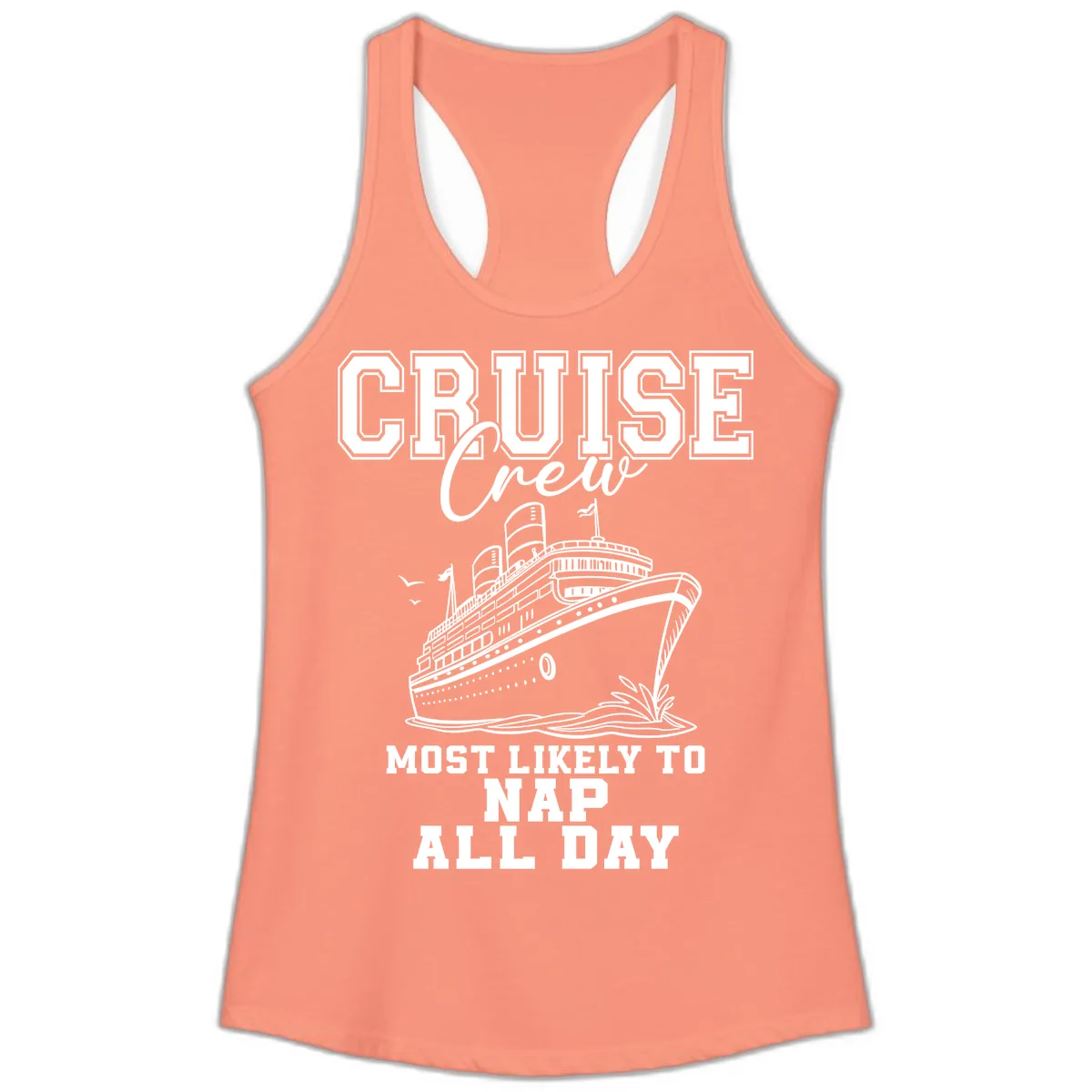 Cruise Crew Most Likely To Nap All Day Ladies Tank in Solid Light Orange