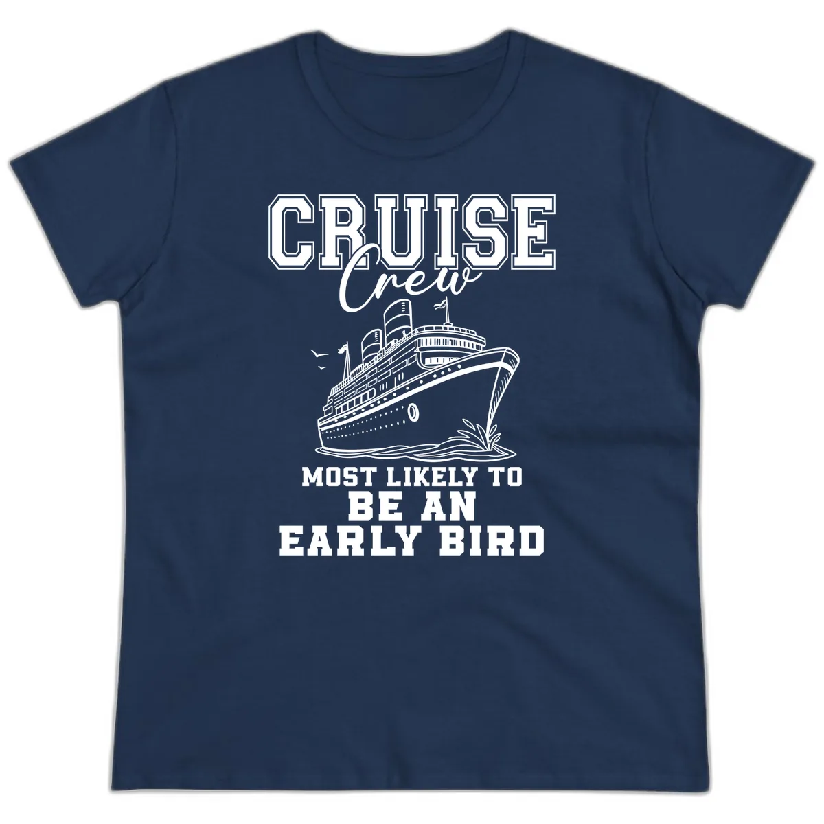 Cruise Crew Early Bird Design Ladies Tee in Navy