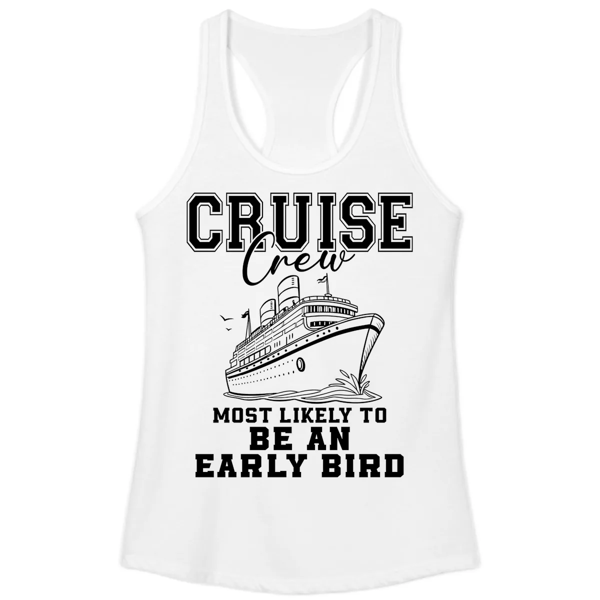 Cruise Crew Early Bird Design Ladies Tank in White