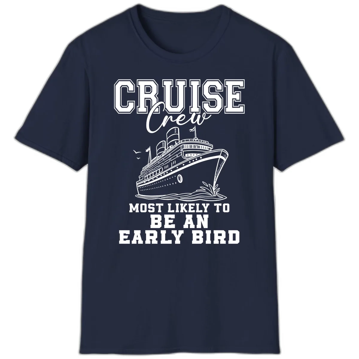Cruise Crew Early Bird Design T-Shirt in Navy
