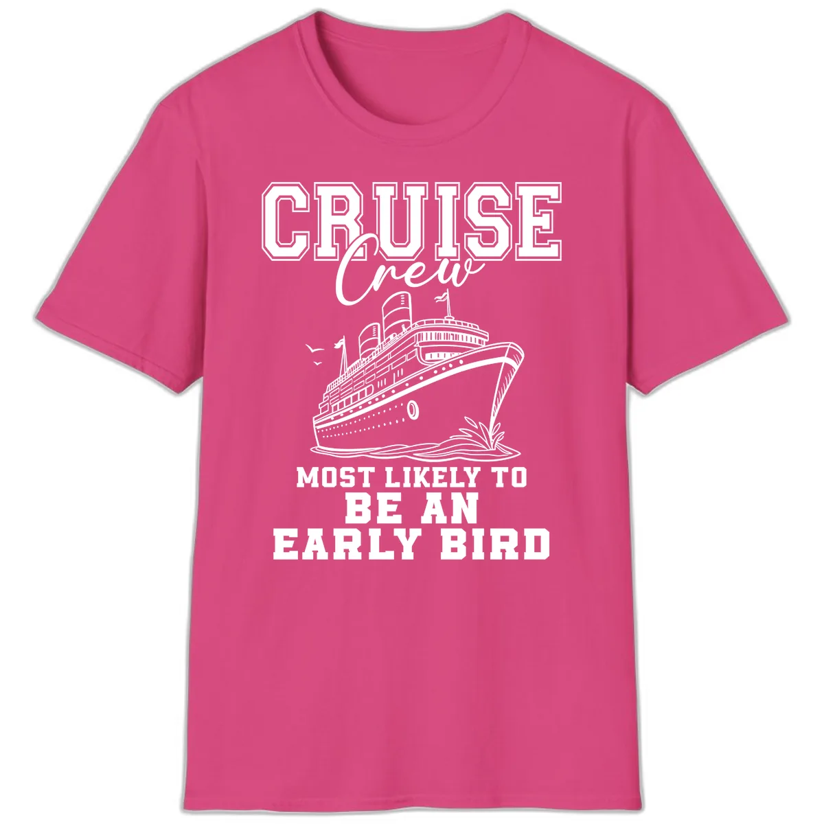 Cruise Crew Early Bird Design T-Shirt in Heliconia