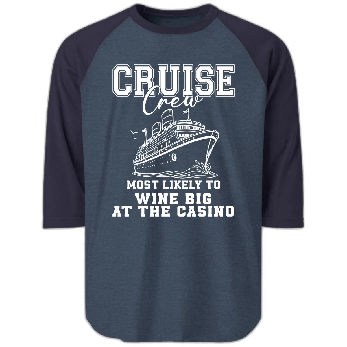 Cruise Crew Wine Big Casino Raglan 3/4 in Heather Denim Navy