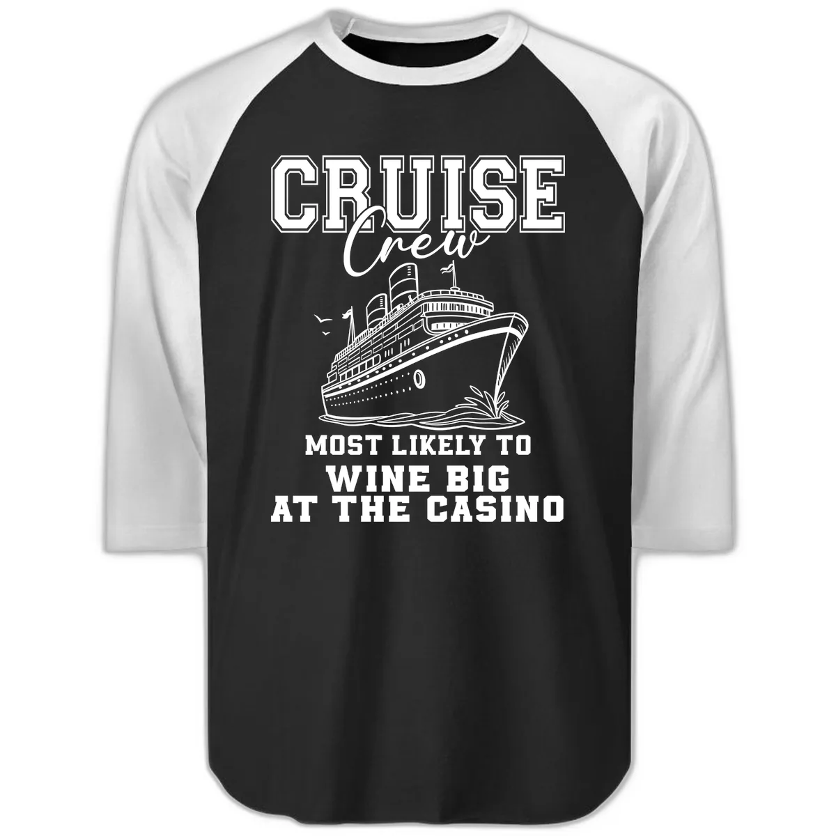 Cruise Crew Wine Big Casino Raglan 3/4 in Black White