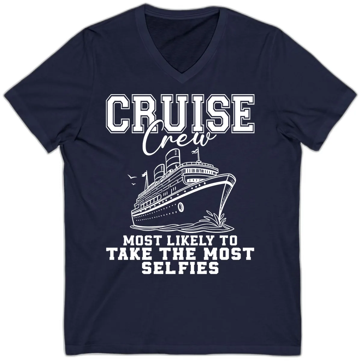 Cruise Crew Most Likely To Take Selfies V-Neck in Navy