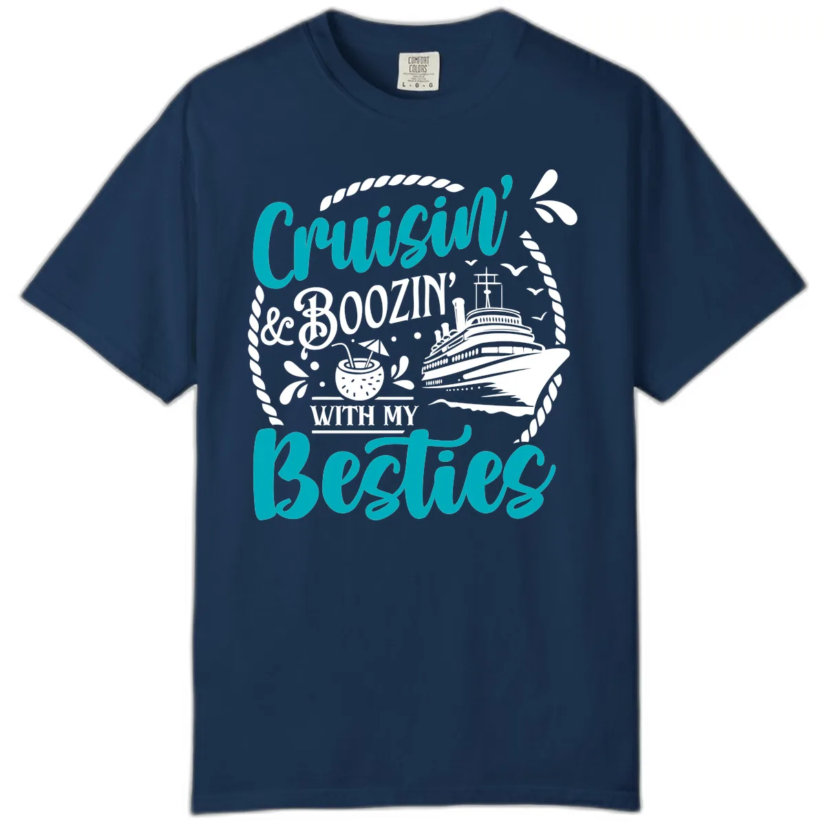 Cruisin And Boozin With Besties Comfort Color in Navy