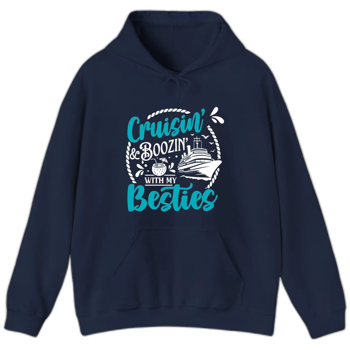 Cruisin And Boozin With Besties Hoodie in Navy