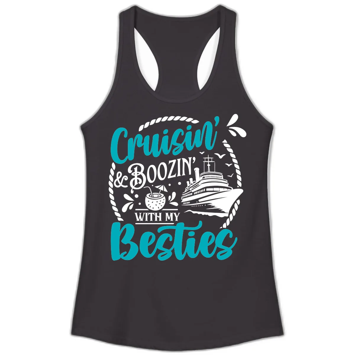 Cruisin And Boozin With Besties Ladies Tank in Black