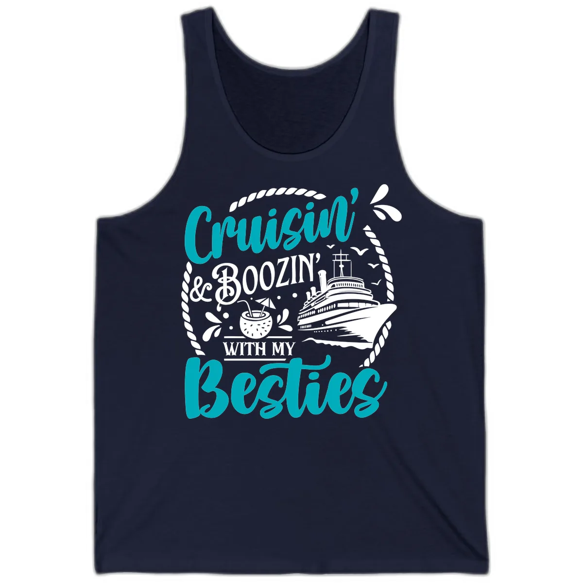 Cruisin And Boozin With Besties Tank in Navy