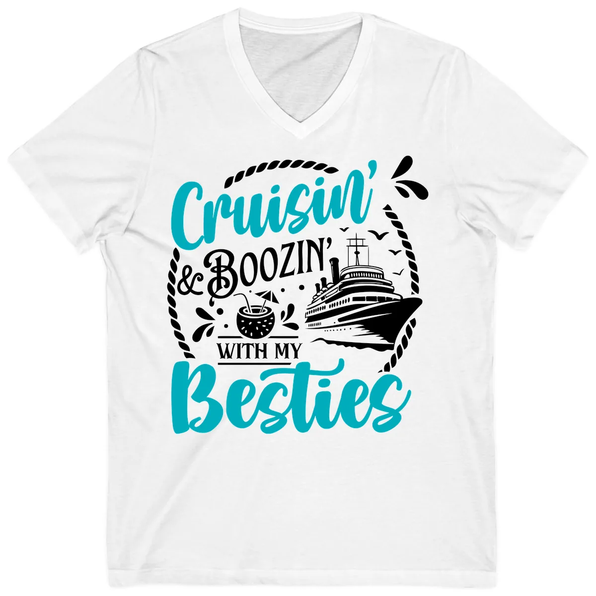 Cruisin And Boozin With Besties V-Neck in White