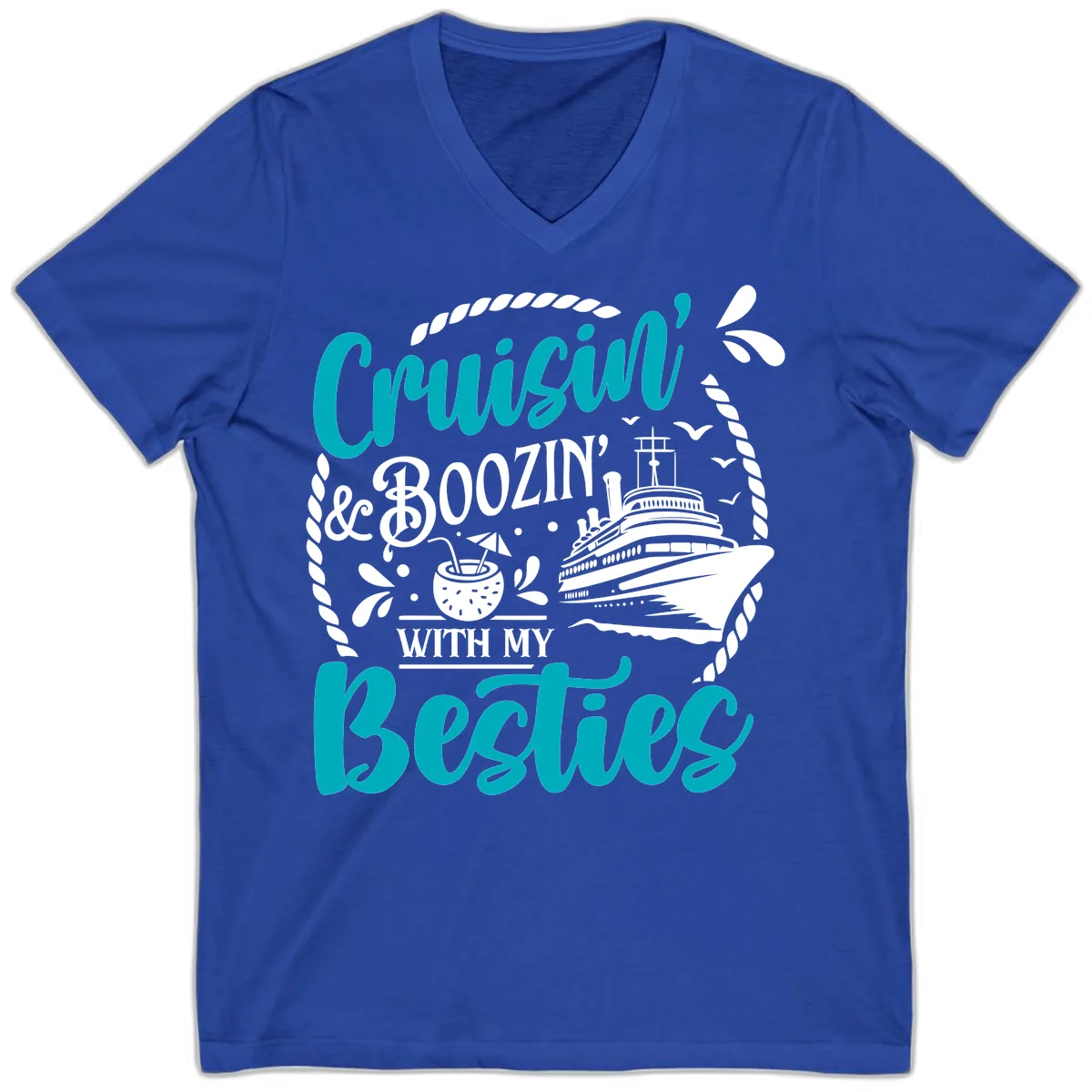 Cruisin And Boozin With Besties V-Neck in True Royal