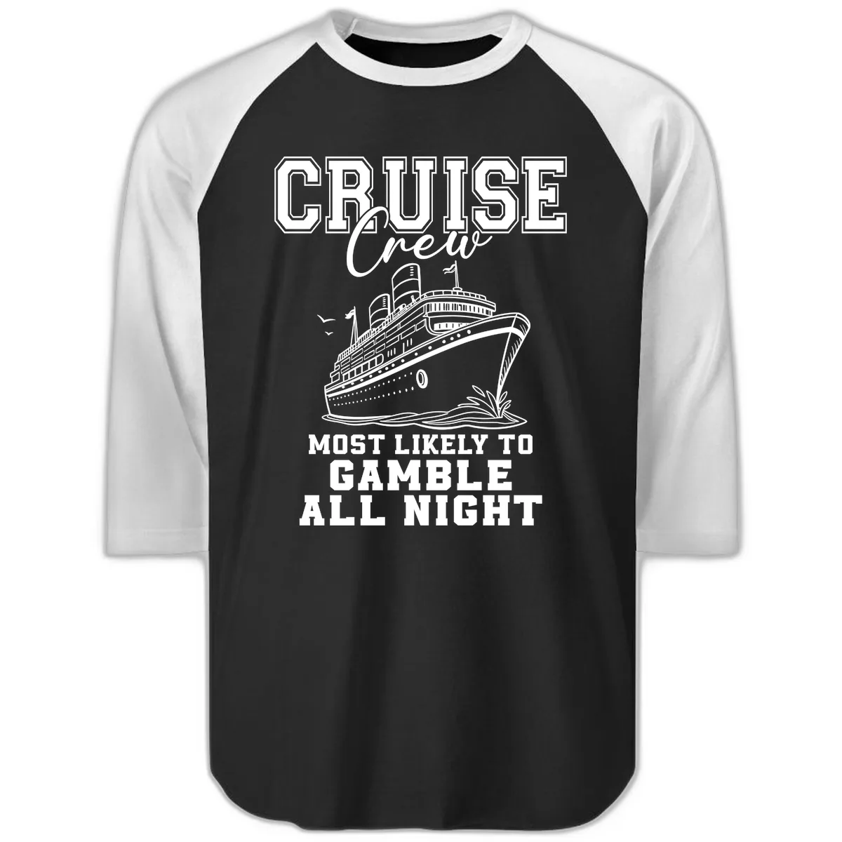 Cruise Crew Gamble All Night Raglan 3/4 in Black White