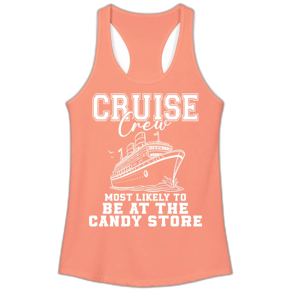 Cruise Crew Candy Store Humor Ladies Tank in Solid Light Orange