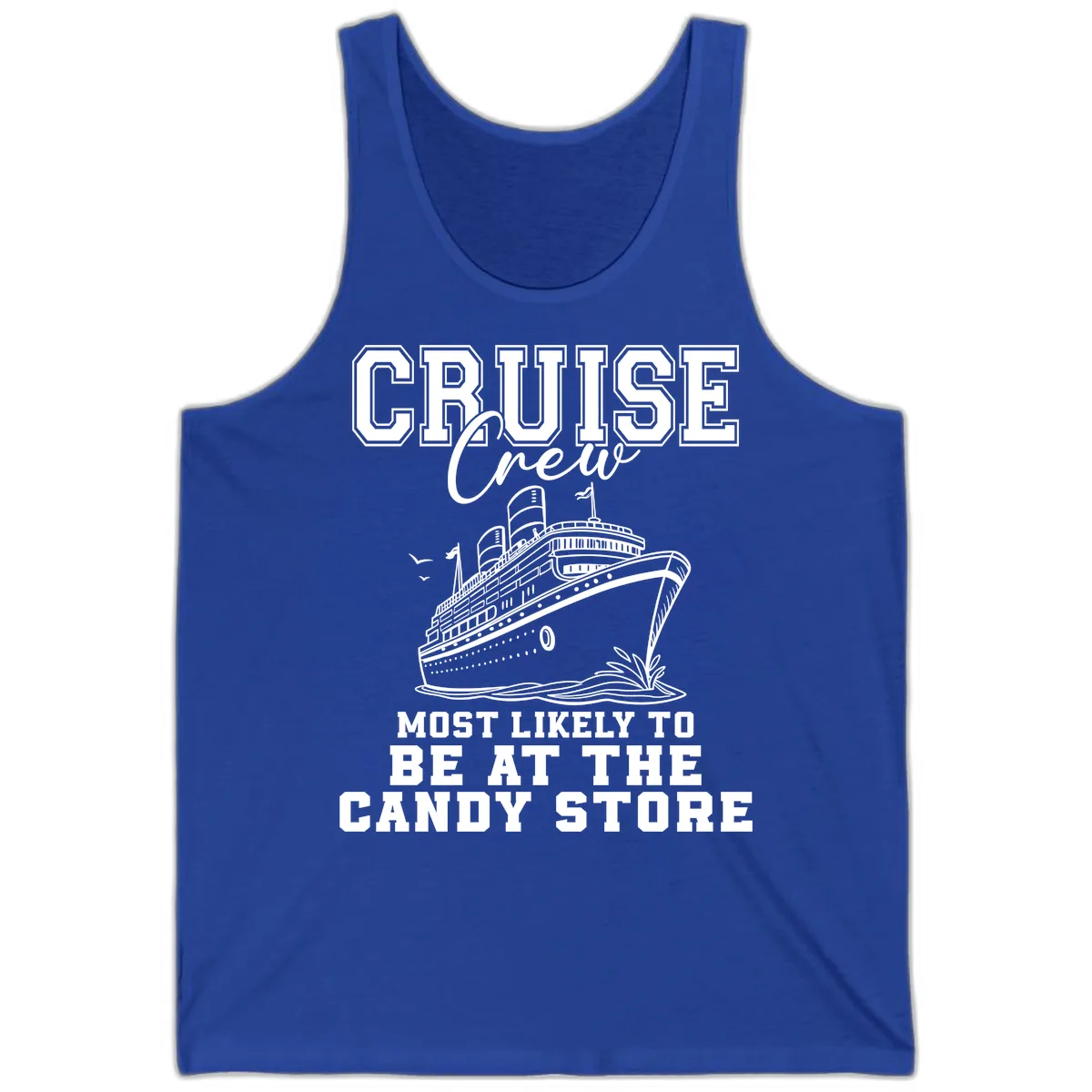 Cruise Crew Candy Store Humor Tank in True Royal
