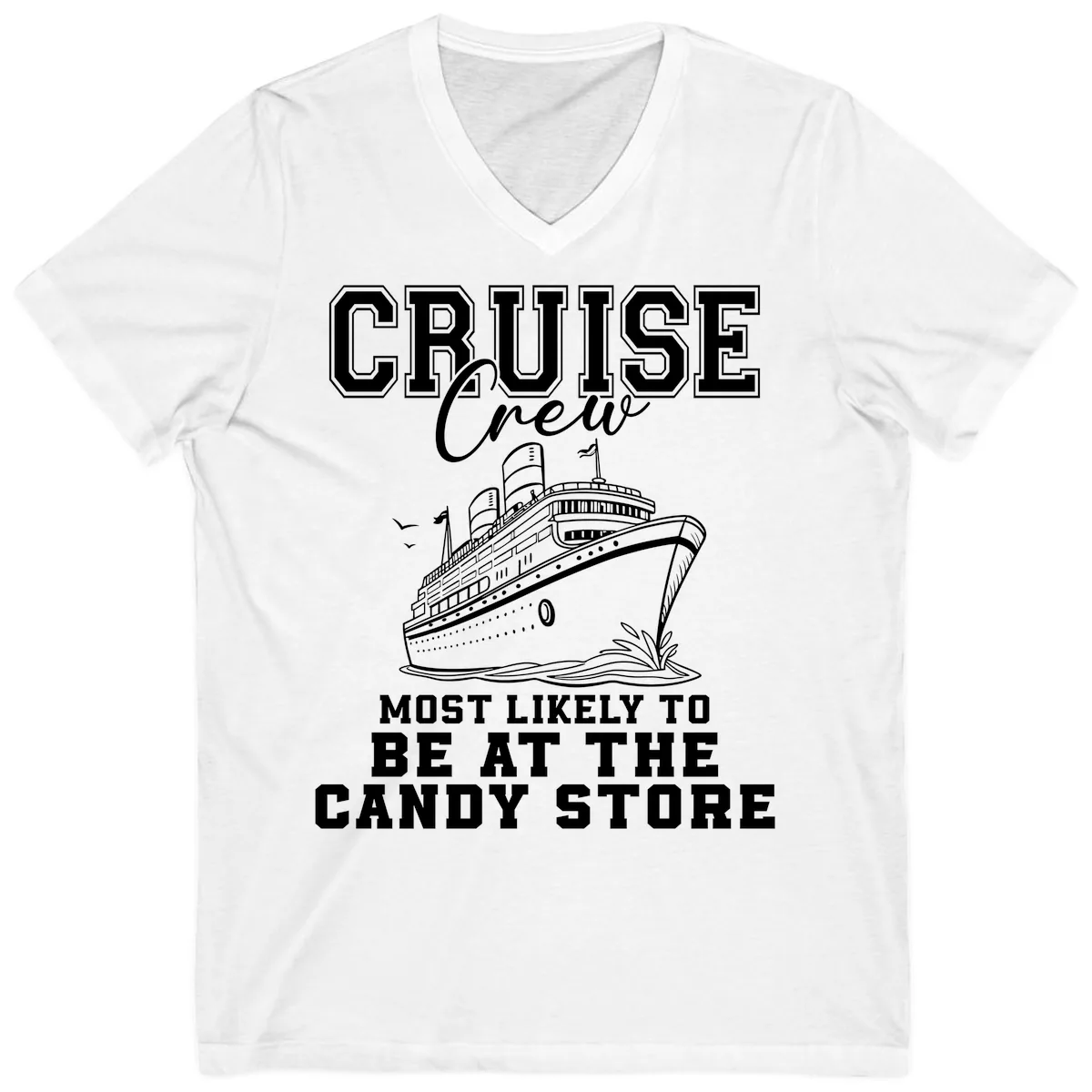 Cruise Crew Candy Store Humor V-Neck in White