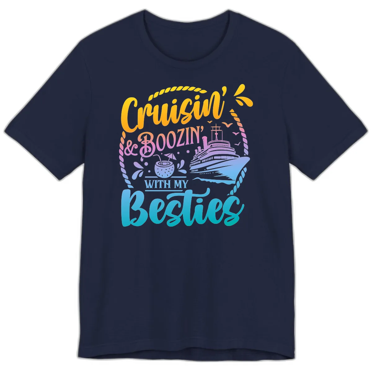 Cruisin and Boozin With My Besties Premium T-Shirt in Navy