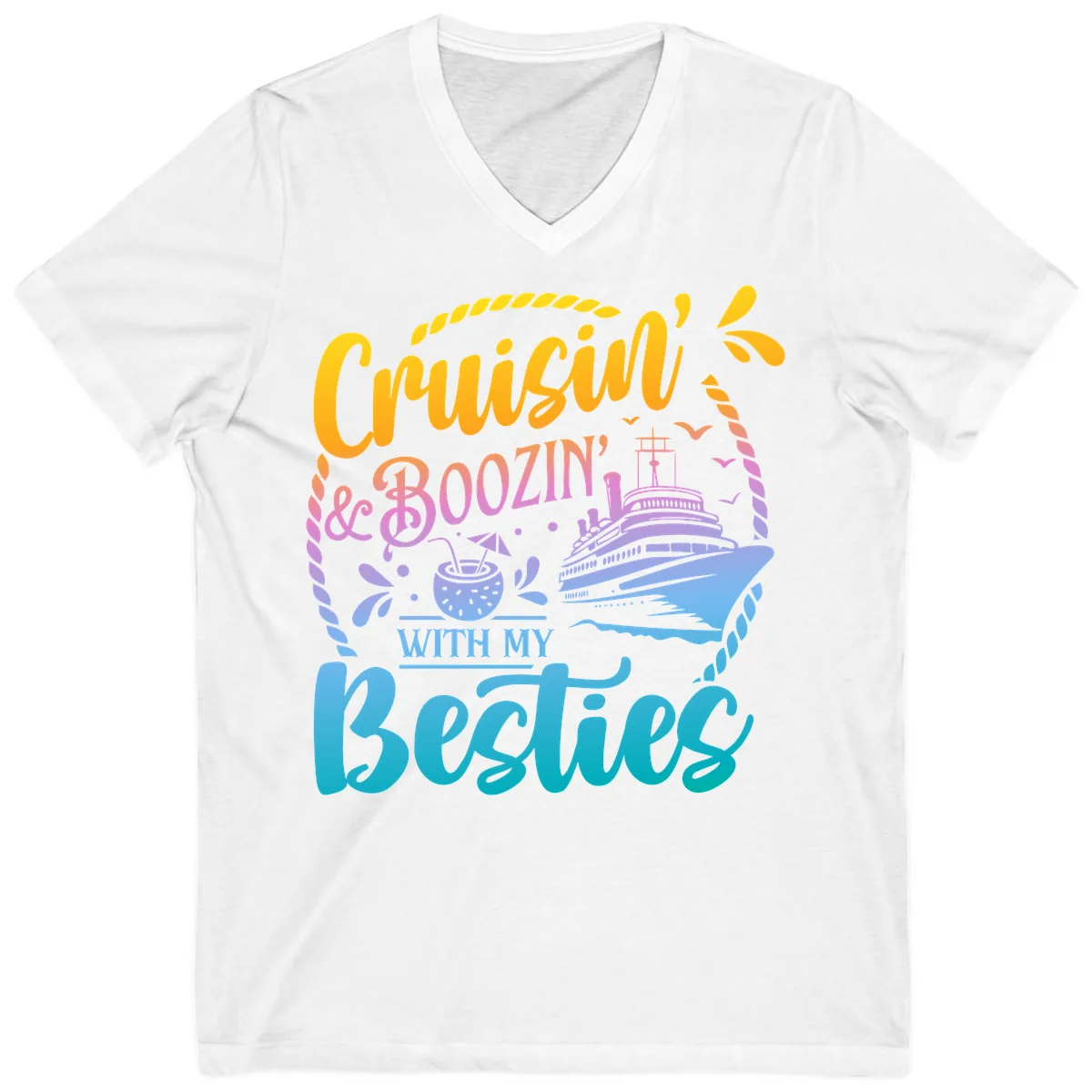 Cruisin and Boozin With My Besties V-Neck in White