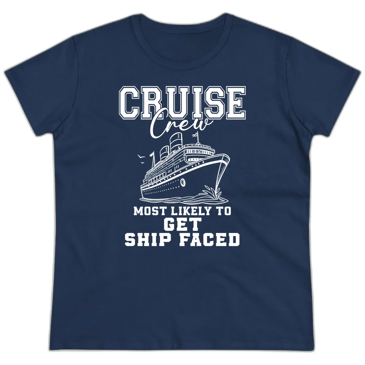 Cruise Crew Ship Faced Ladies Tee in Navy
