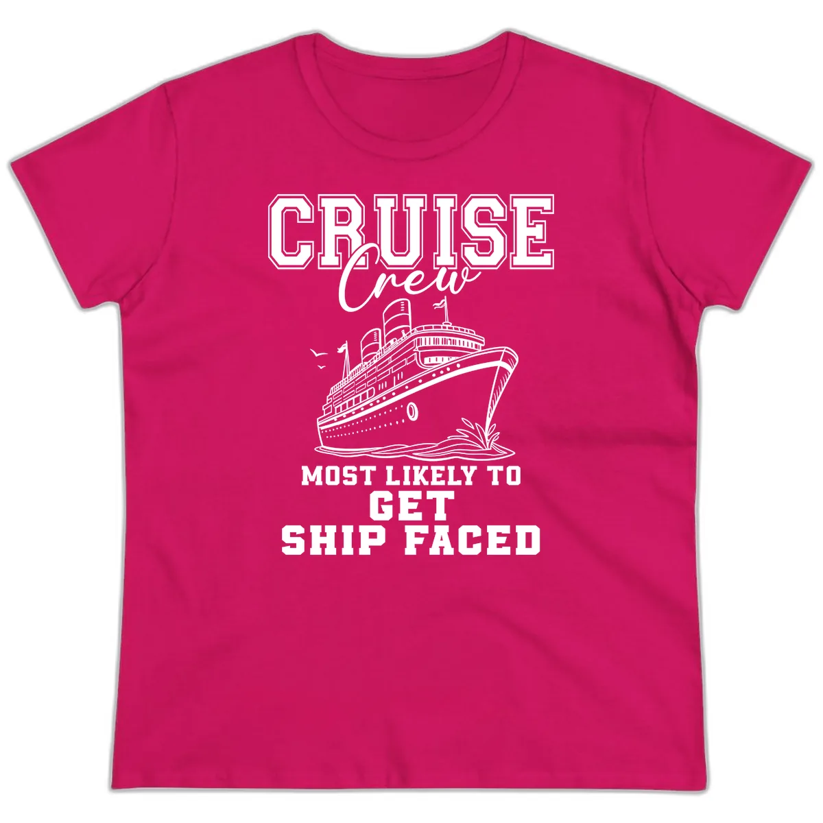 Cruise Crew Ship Faced Ladies Tee in Heliconia