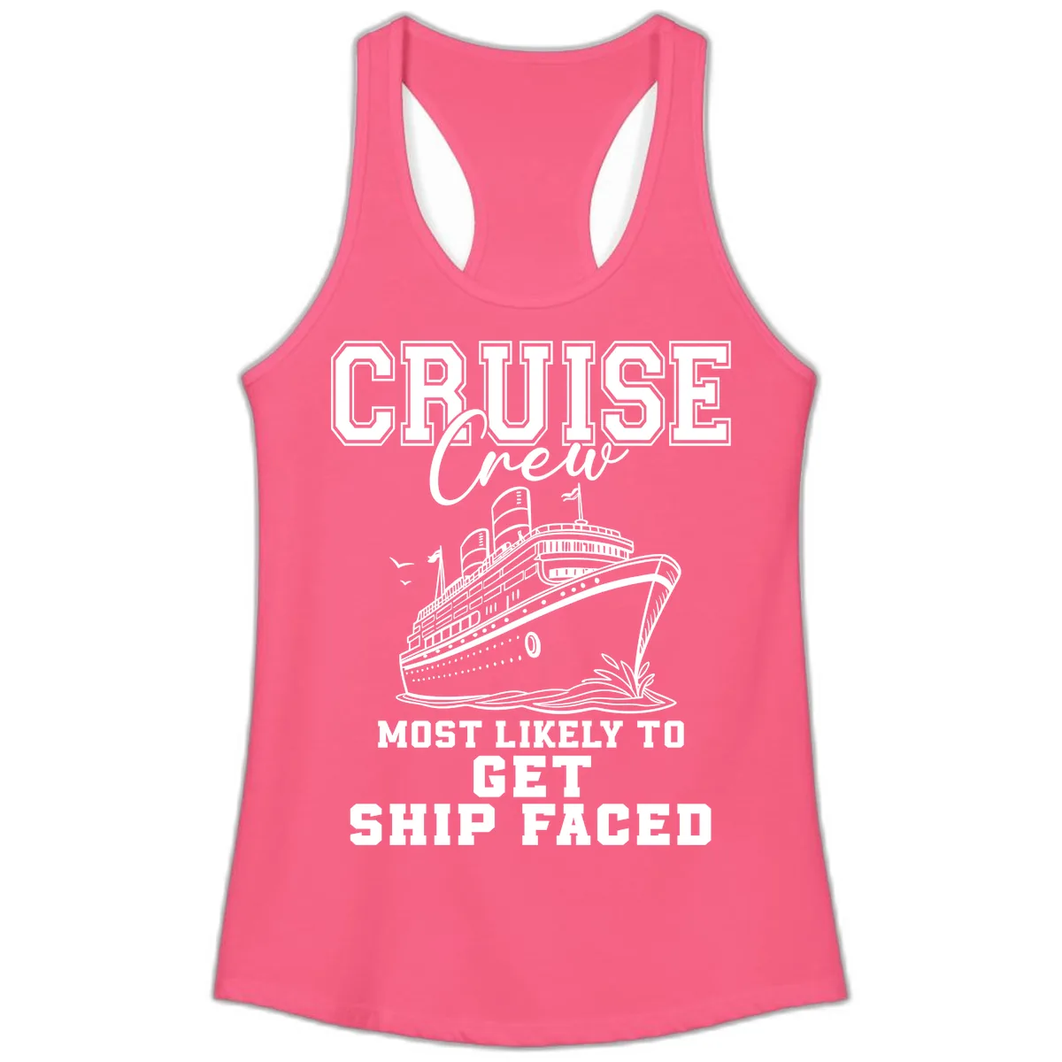 Cruise Crew Ship Faced Ladies Tank in Solid Hot Pink