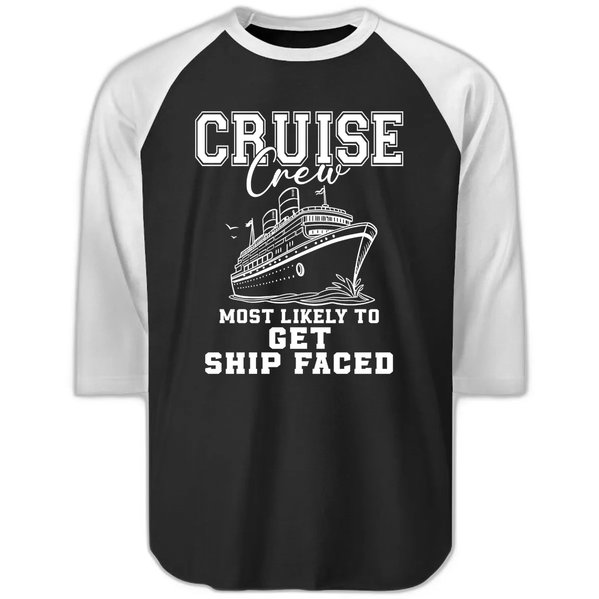 Cruise Crew Ship Faced Raglan 3/4 in Black White