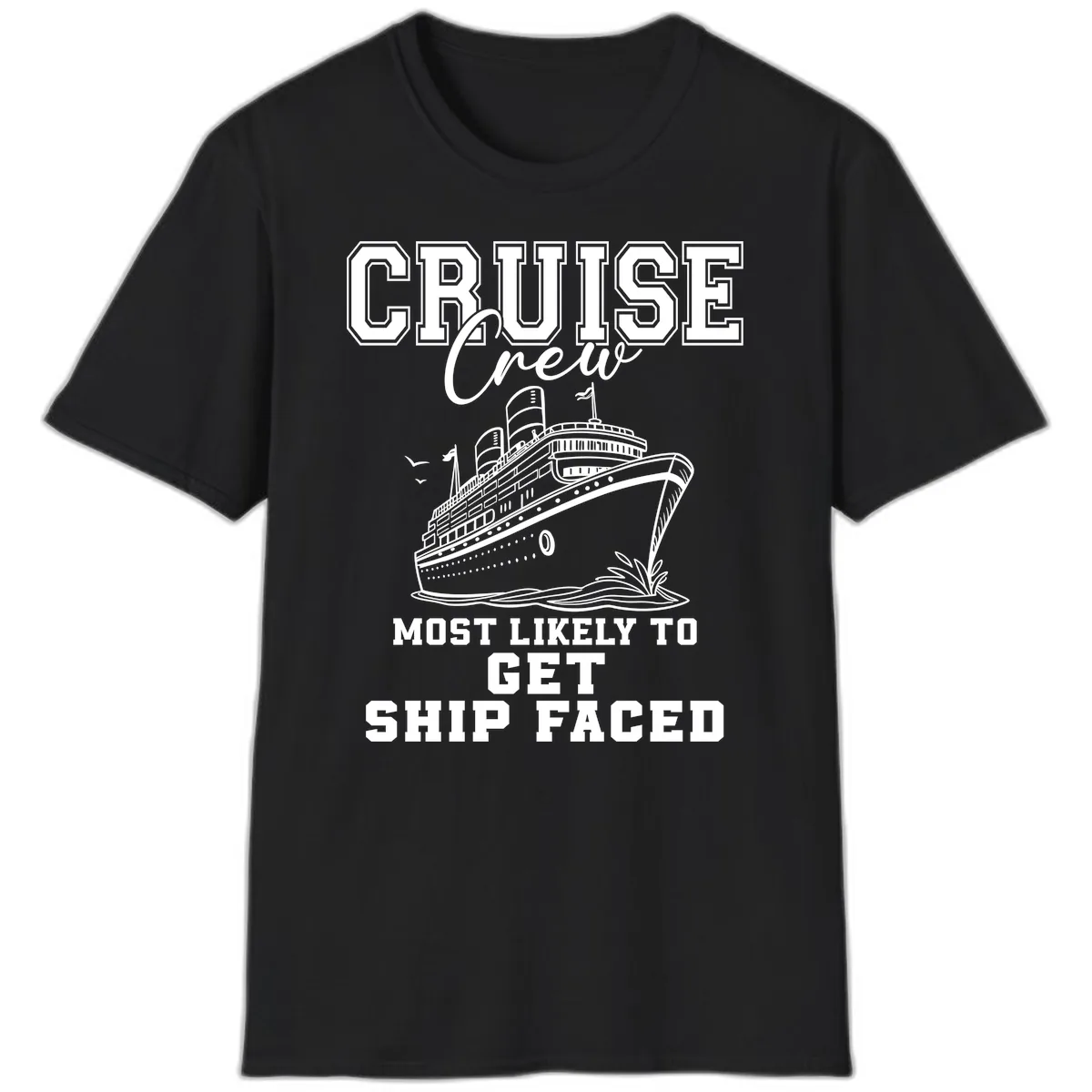 Cruise Crew Ship Faced T-Shirt in Black