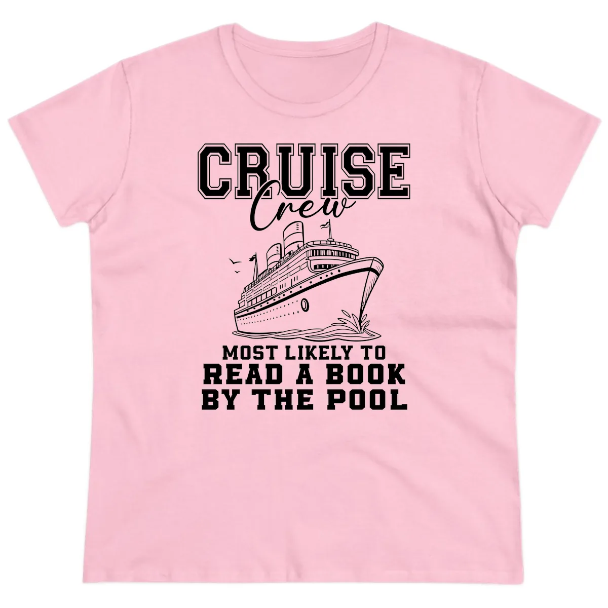 Cruise Crew Reads By The Pool Ladies Tee in Light Pink