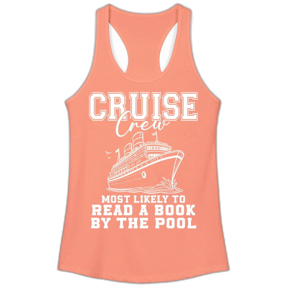 Cruise Crew Reads By The Pool Ladies Tank in Solid Light Orange