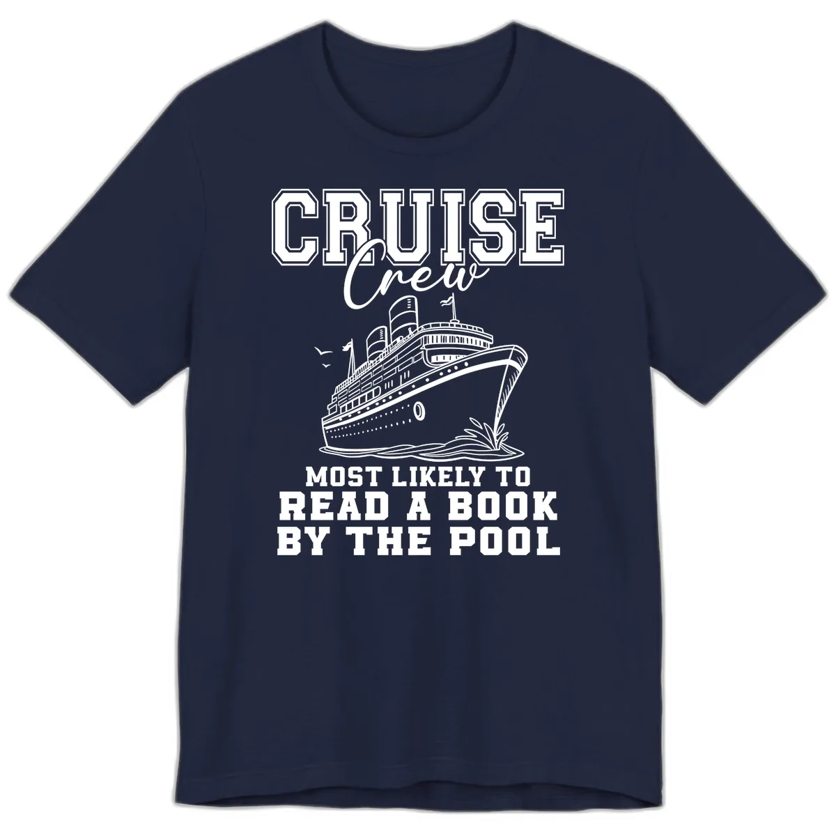 Cruise Crew Reads By The Pool Premium T-Shirt in Navy