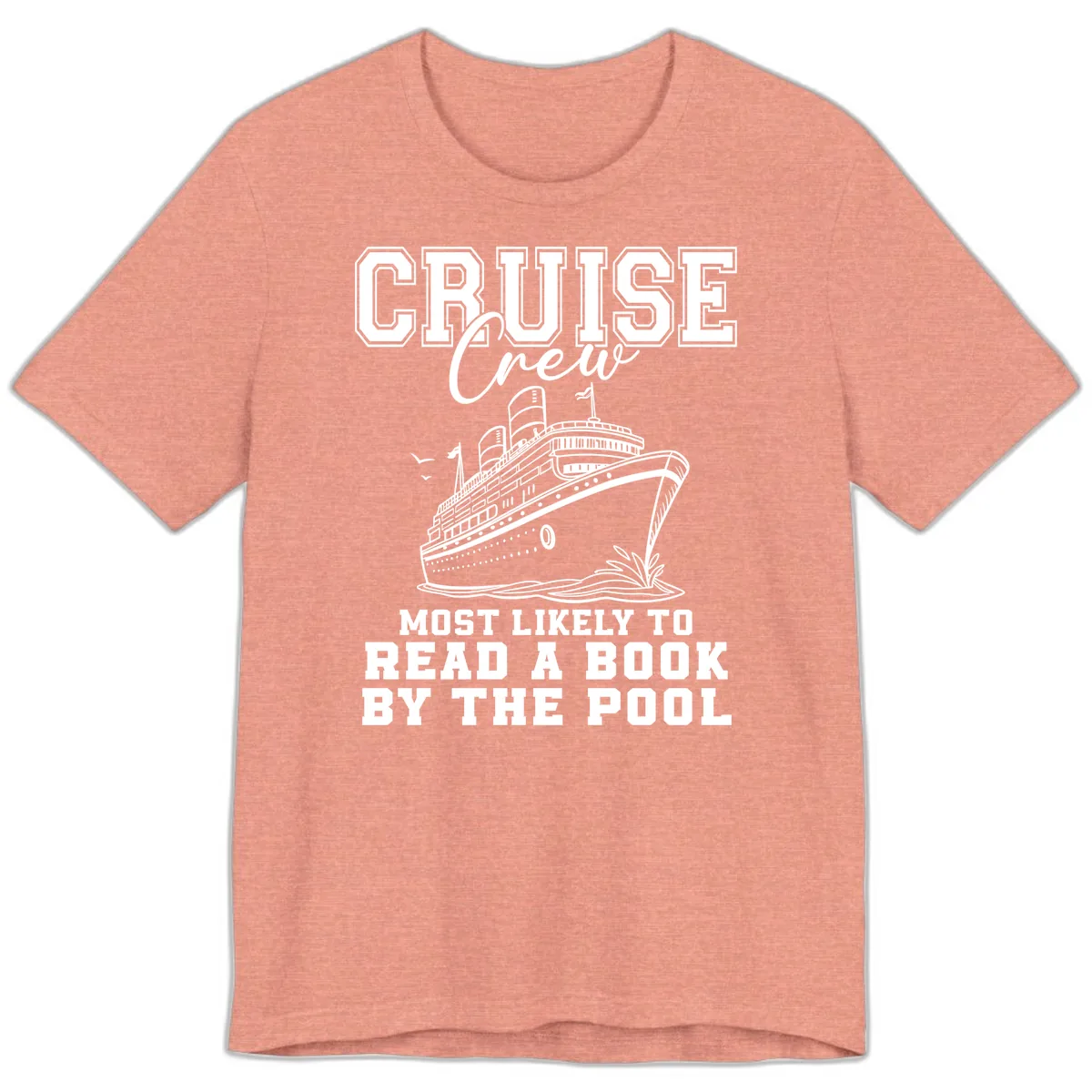 Cruise Crew Reads By The Pool Premium T-Shirt in Heather Sunset
