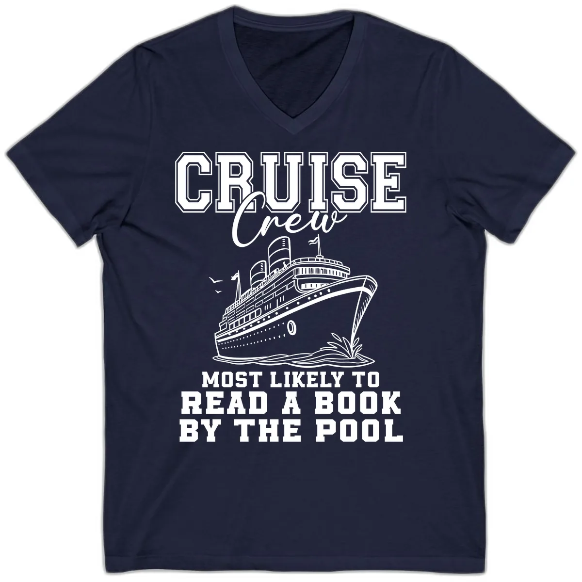 Cruise Crew Reads By The Pool V-Neck in Navy