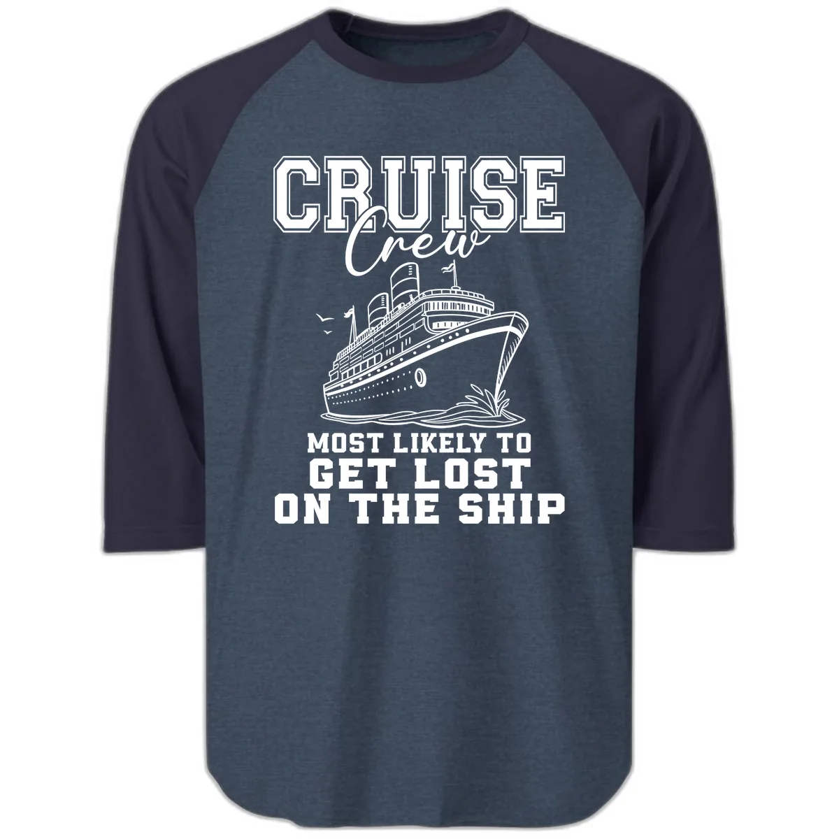 Cruise Crew Most Likely To Get Lost Raglan 3/4 in Heather Denim Navy