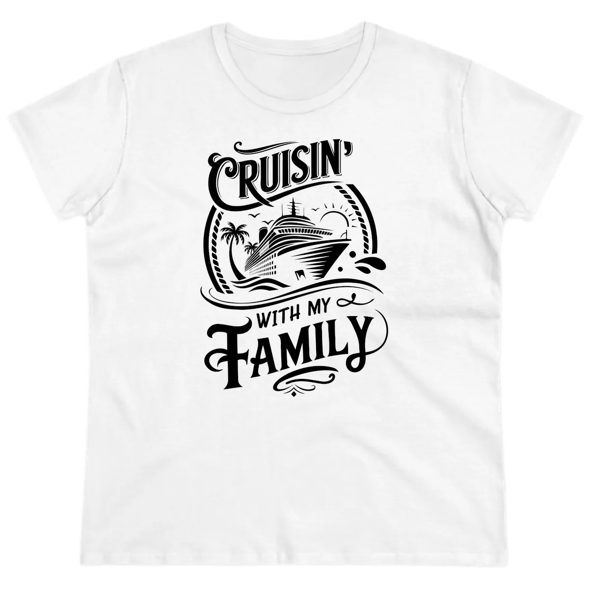 Cruisin With My Family Cruise Design Ladies Tee in White