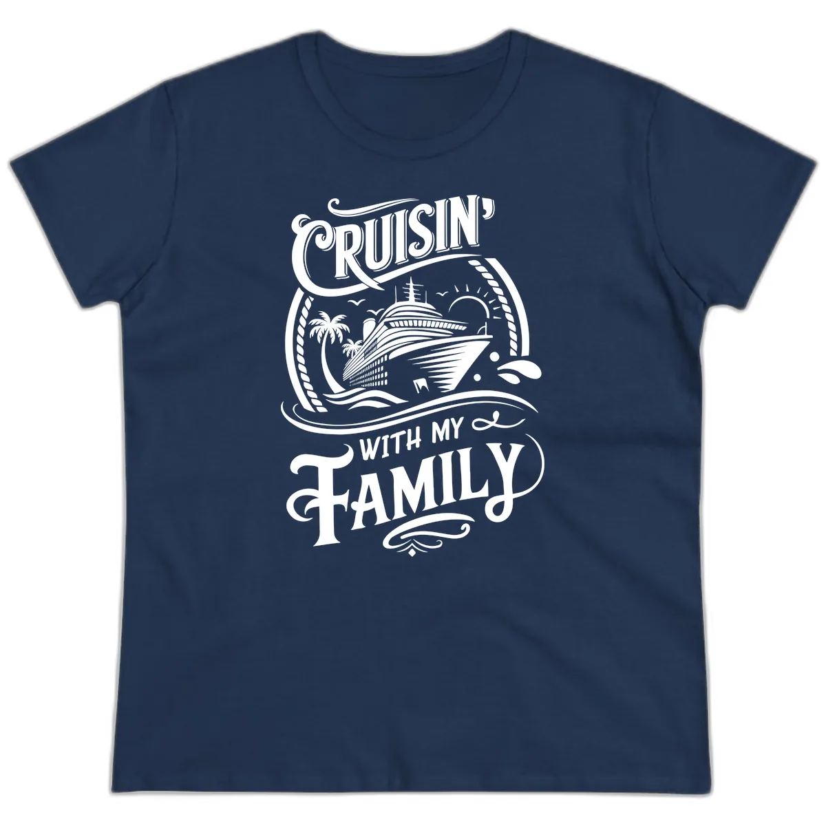 Cruisin With My Family Cruise Design Ladies Tee in Navy