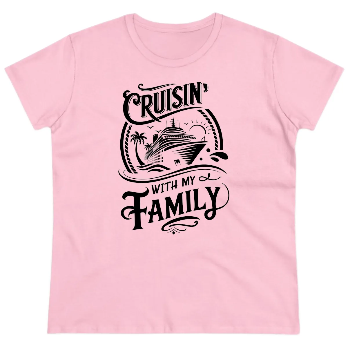 Cruisin With My Family Cruise Design Ladies Tee in Light Pink