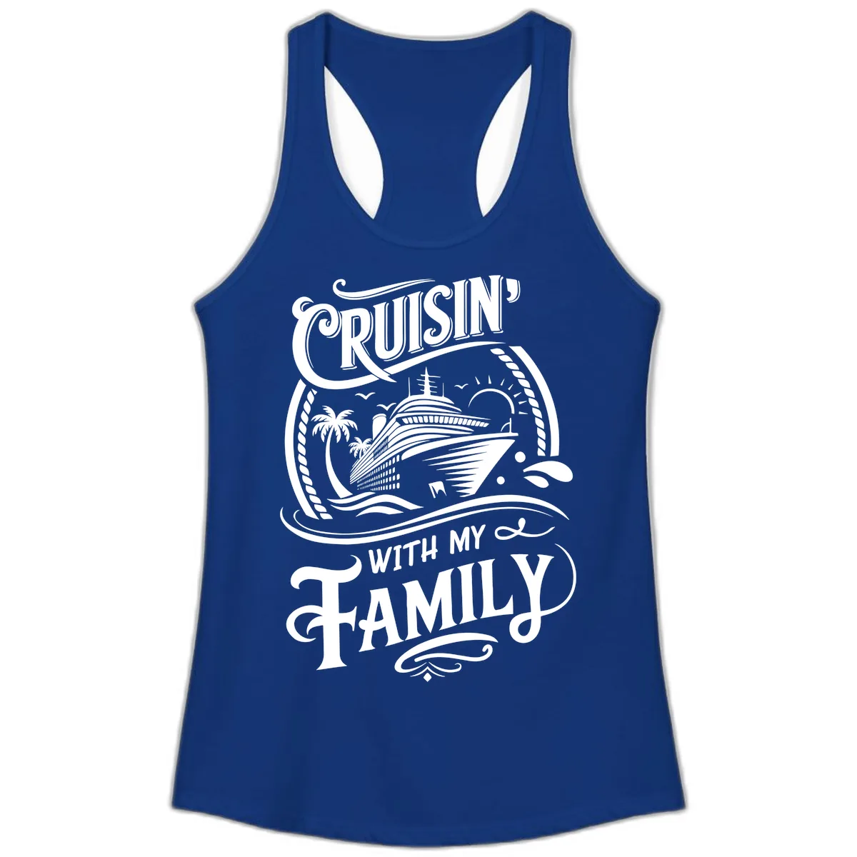 Cruisin With My Family Cruise Design Ladies Tank in Solid Royal