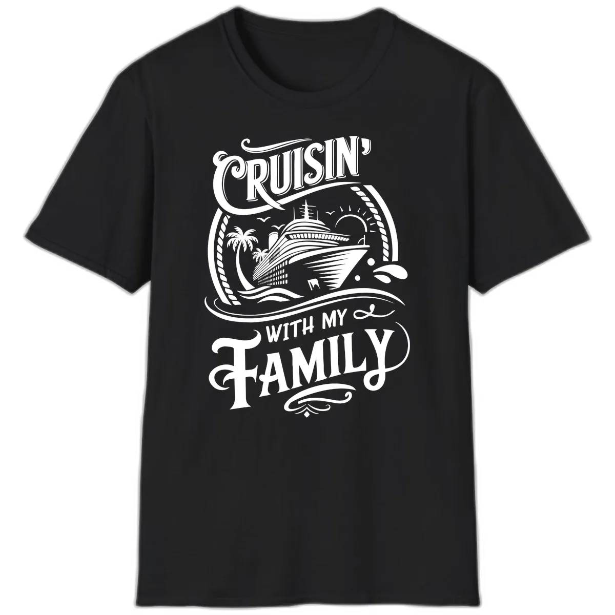 Cruisin With My Family Cruise Design T-Shirt in Black