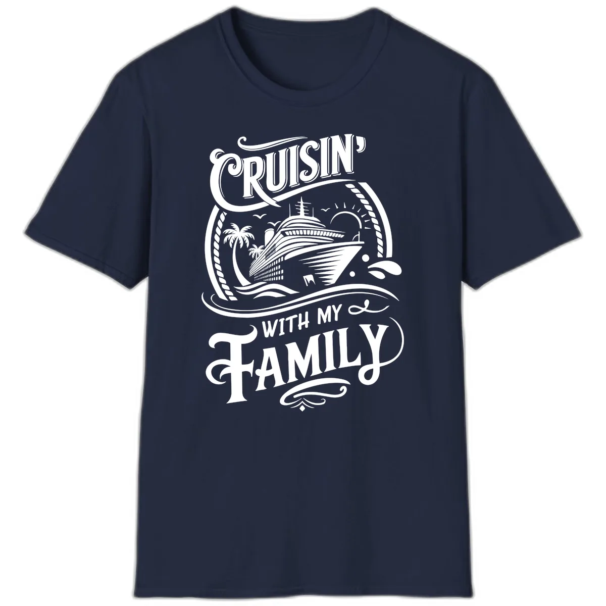 Cruisin With My Family Cruise Design T-Shirt in Navy