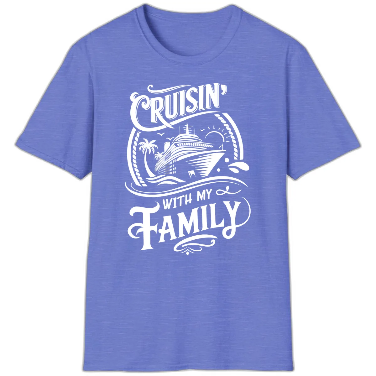 Cruisin With My Family Cruise Design T-Shirt in Heather Royal