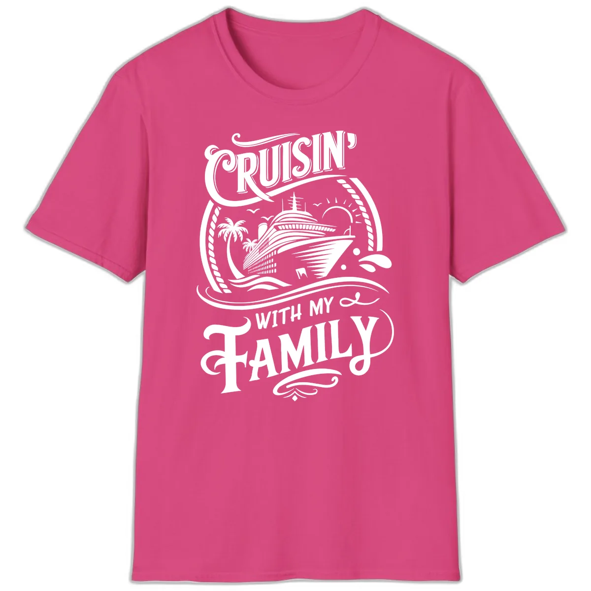 Cruisin With My Family Cruise Design T-Shirt in Heliconia