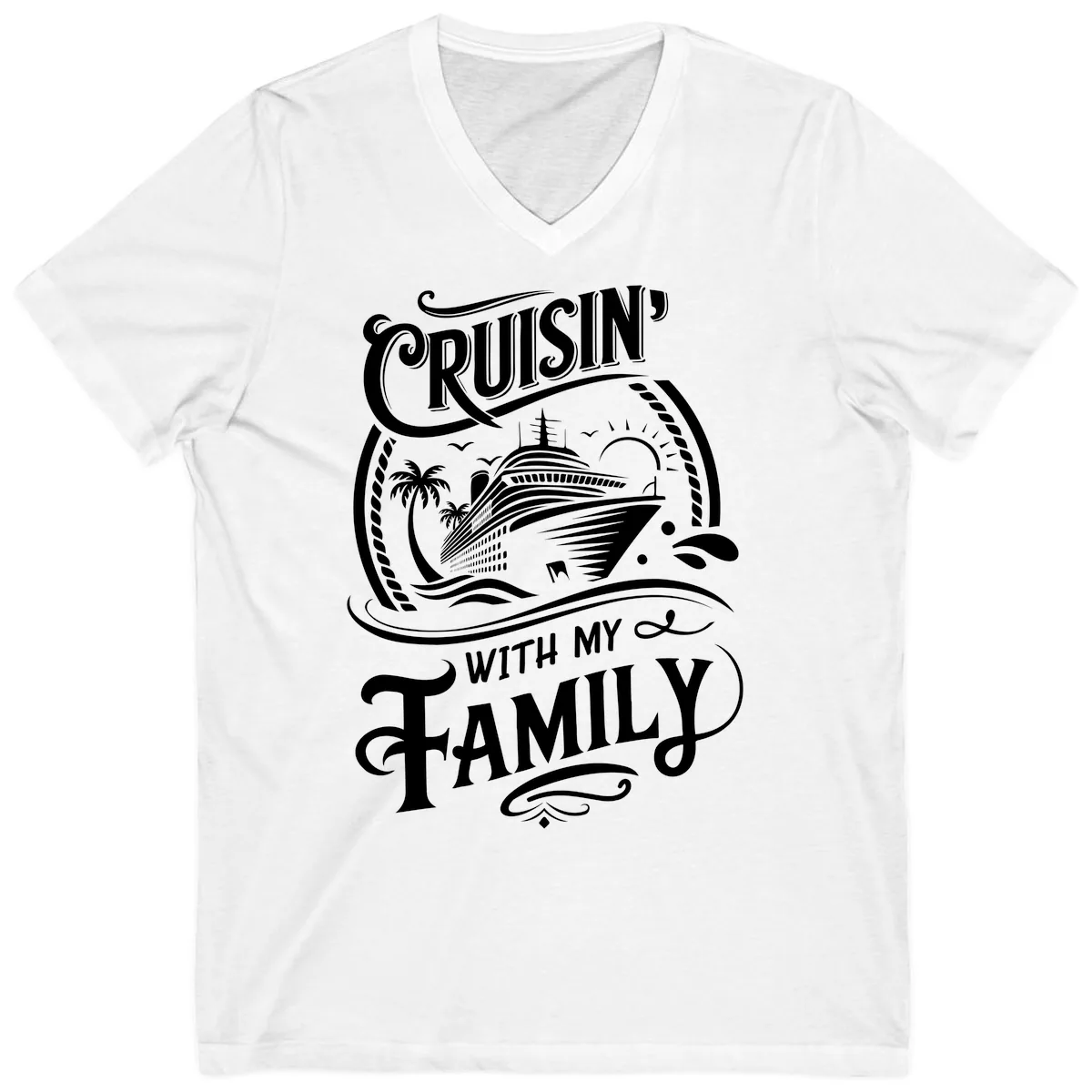 Cruisin With My Family Cruise Design V-Neck in White