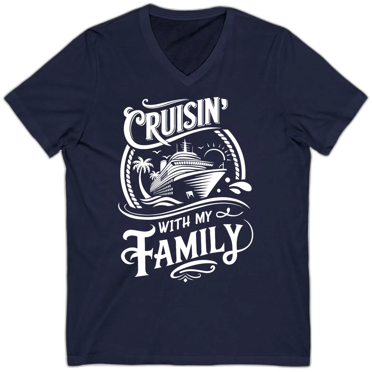 Cruisin With My Family Cruise Design V-Neck in Navy