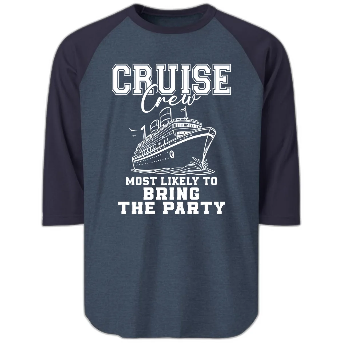 Cruise Crew Bring The Party Raglan 3/4 in Heather Denim Navy