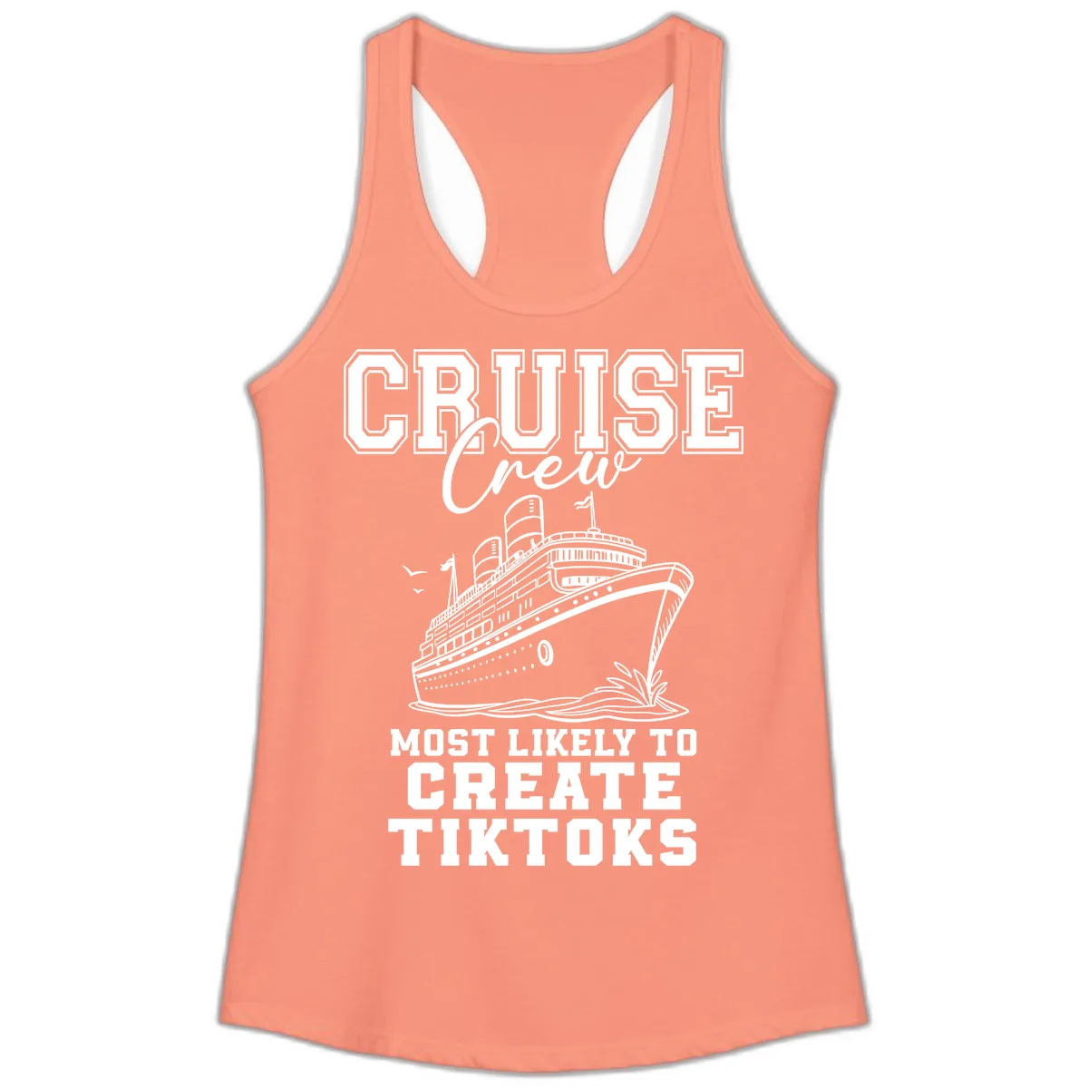 Cruise Crew Most Likely To Create Tiktoks Ladies Tank in Solid Light Orange