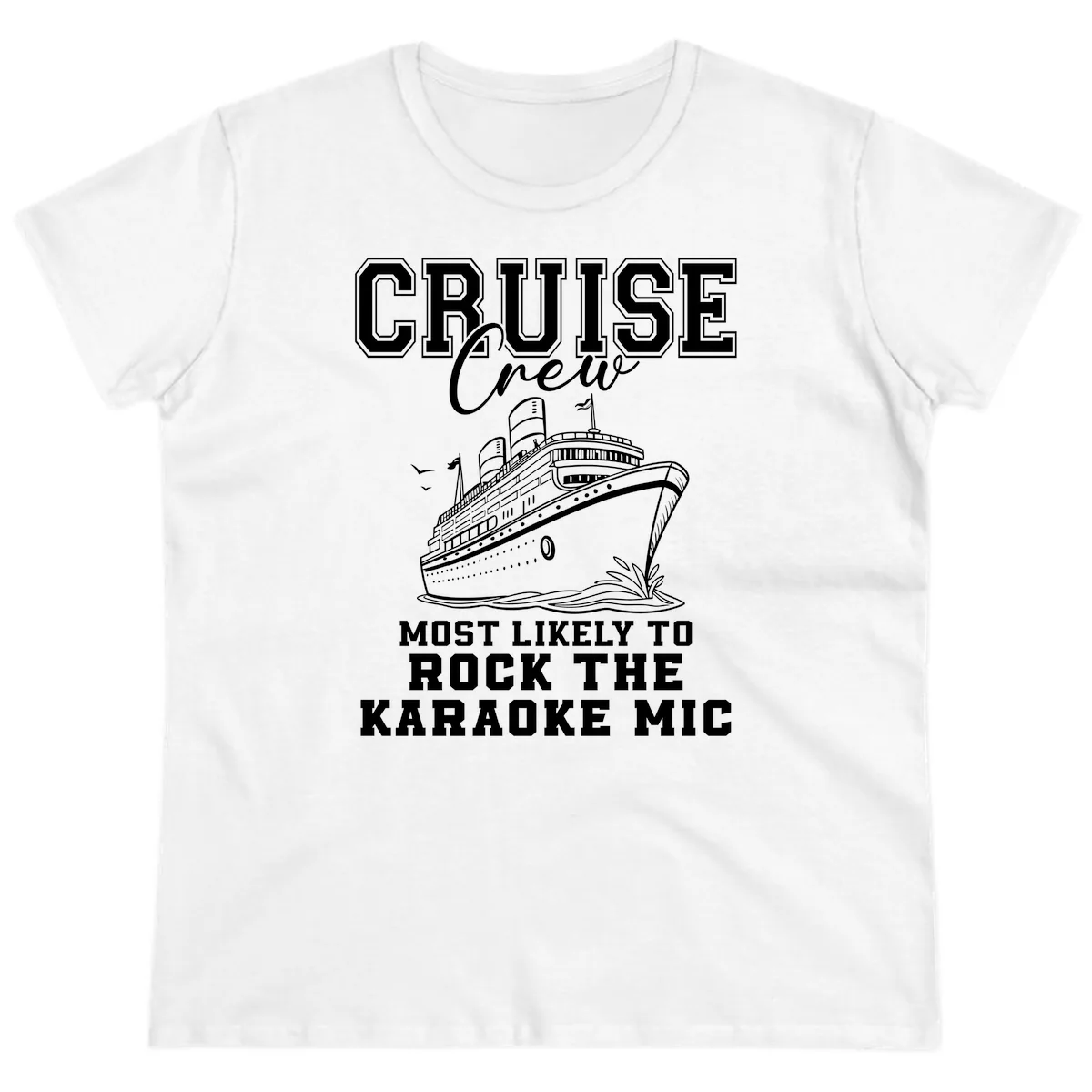 Cruise Crew Karaoke Mic Rockers Ladies Tee in White