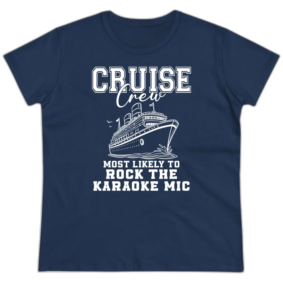 Cruise Crew Karaoke Mic Rockers Ladies Tee in Navy