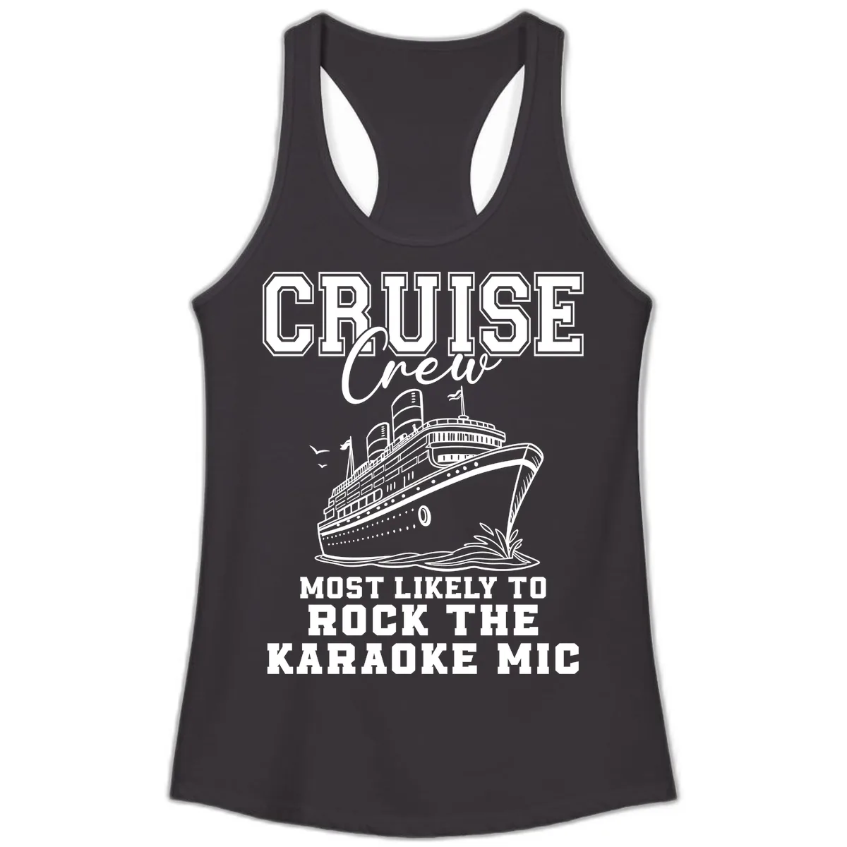 Cruise Crew Karaoke Mic Rockers Ladies Tank in Black